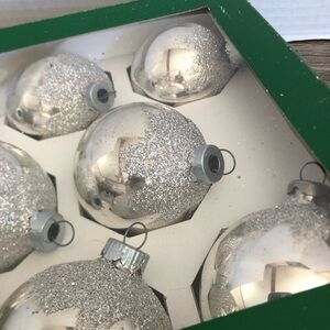 Vtg Silver Holiday Ornament Set